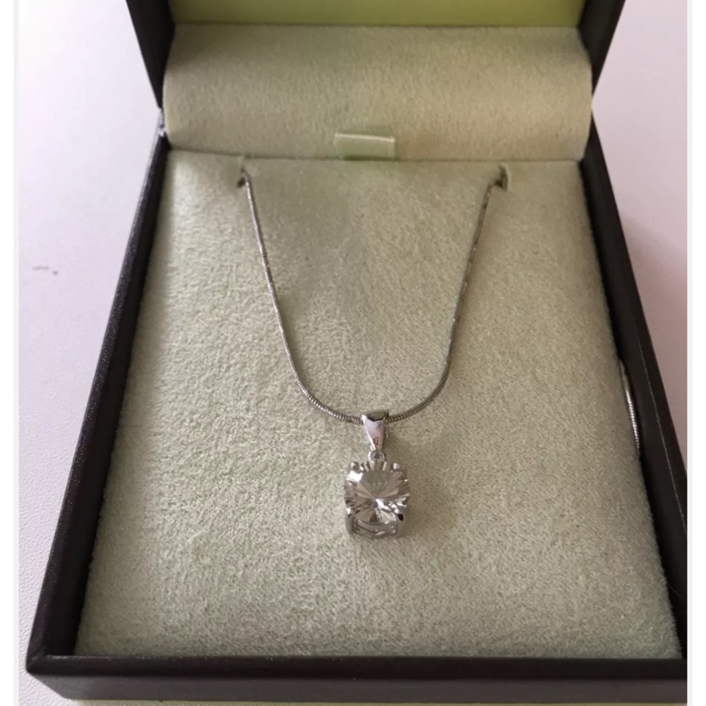 14k 585 white gold necklace 4.12 grams w large clear semi precious solitaire